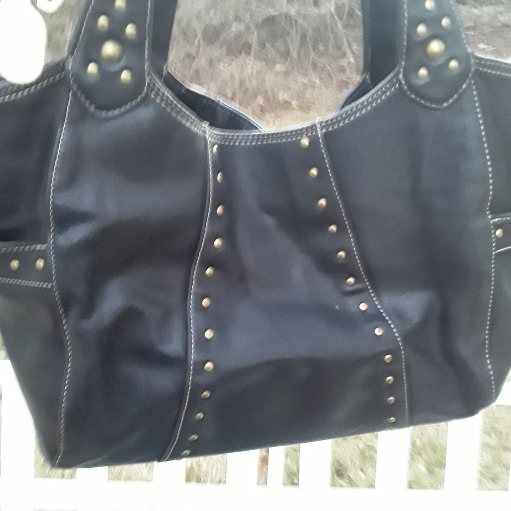 Kenneth Cole Reaction Black Leather Large Hobo Bag studded - Picture 2 of 4